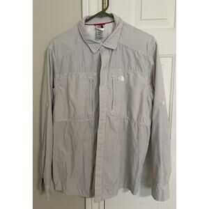 The North Face Fishing Shirt Men size L long sleeve Button Down white and gray